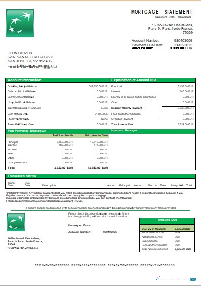Download France BNP bank mortgage statement scr Photoshop template